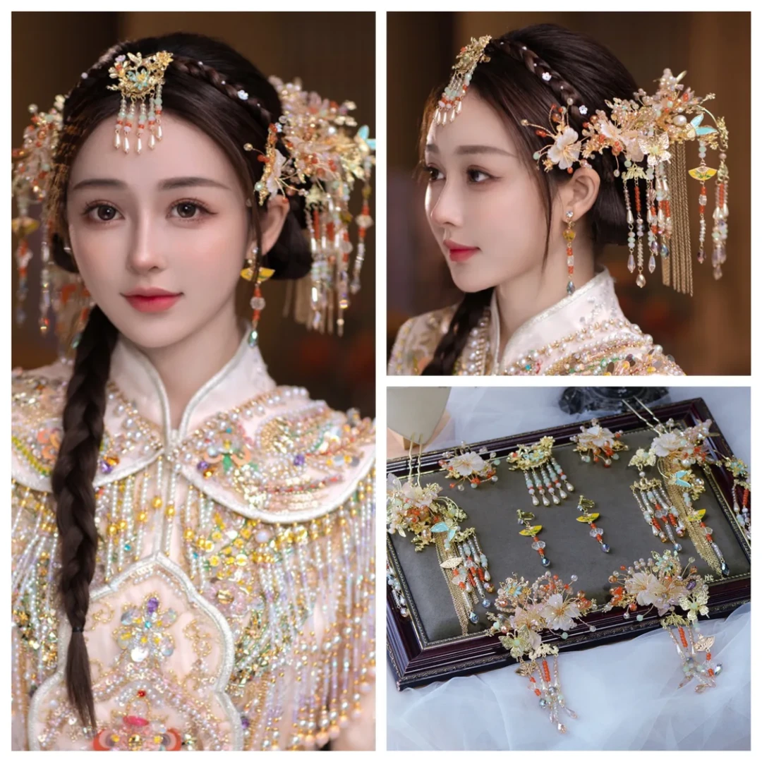 8252婚嫁饰品新款新中式分体大气浅色百搭新娘秀禾汉服头饰