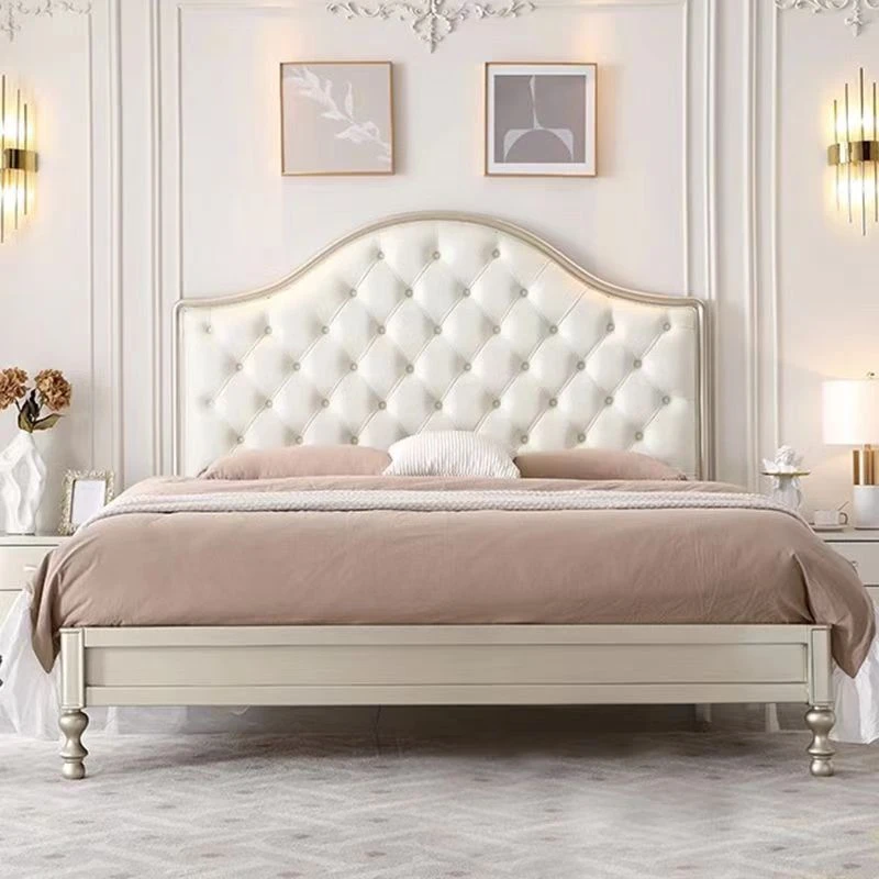 美式复古奢华法式简约实木床白色软包大床主卧室家用储物高箱床