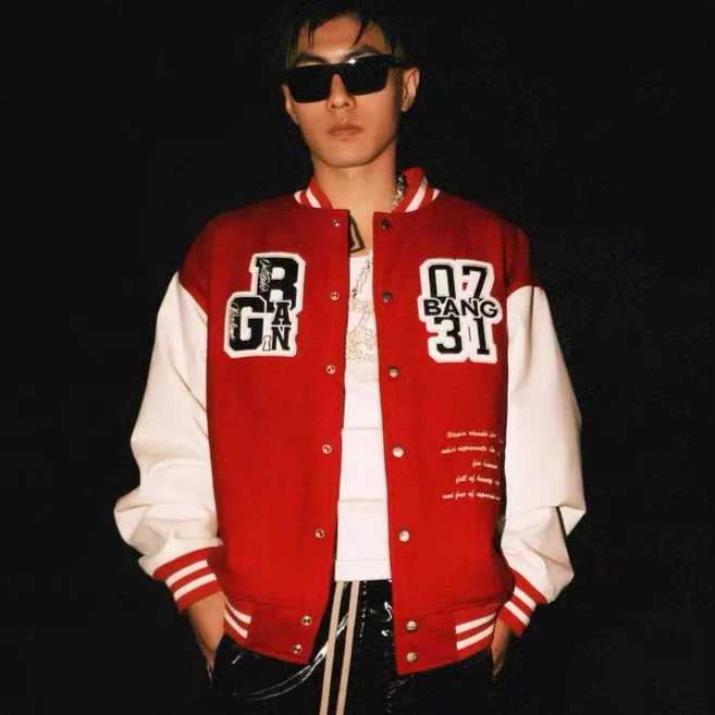 邦BANG 毛呢字母夹棉棒球夹克美式外套 中共拼皮刺绣时尚秋冬