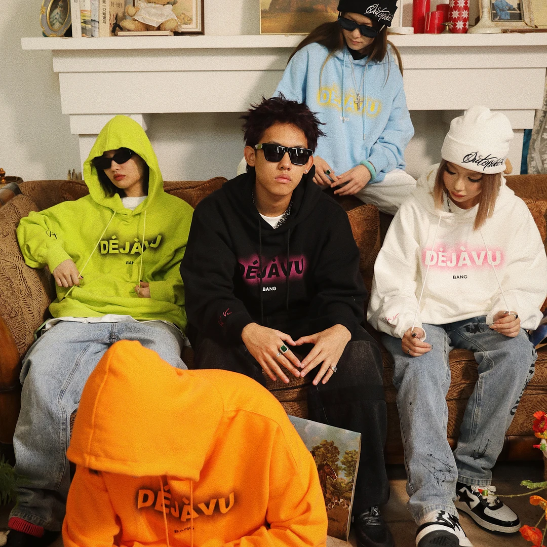 邦BANG「DÉJÀVU」幻影霓虹字母帽衫 外套秋情侣上衣潮连帽卫衣