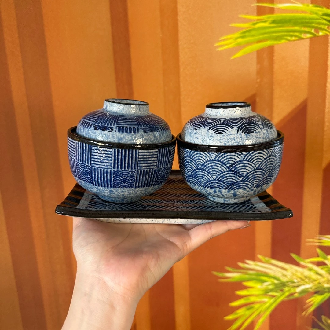 DY-549  青海波盖碗   ( 10.4*9.5cm ) 小炖盅小蒸碗陶瓷复古汤碗