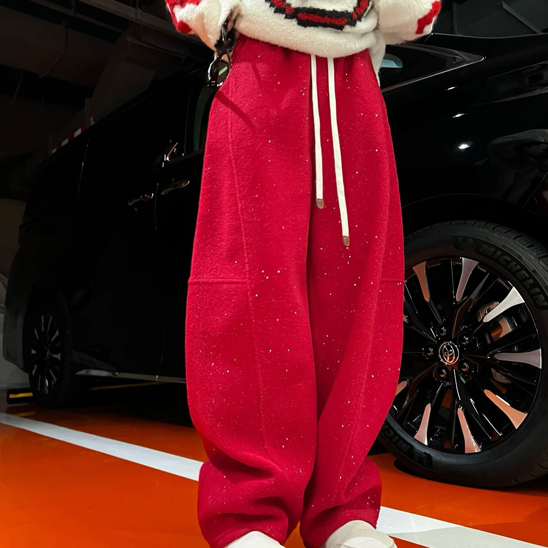 【陶陶推荐】秋季新款 细闪红色百搭显瘦休闲裤 S416