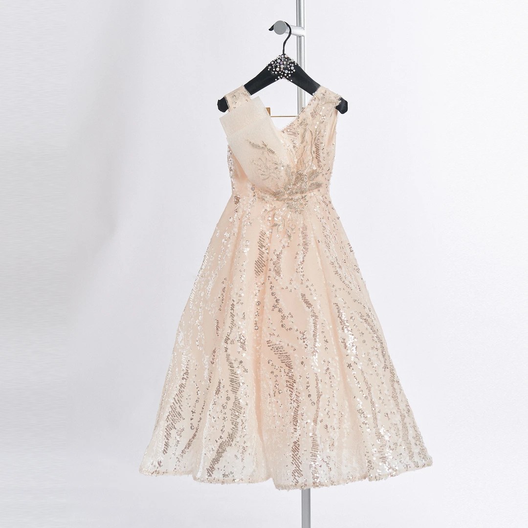 夏羽墨女童夏季花童公主裙儿童高级轻奢香槟金高定无袖吊带夏季裙