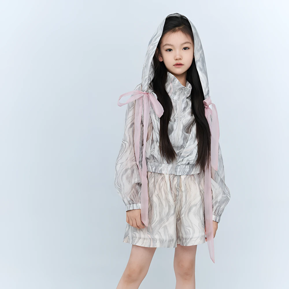 夏羽墨女童春夏新款渐变色长袖运动套装休闲日常款夏季防晒两件套