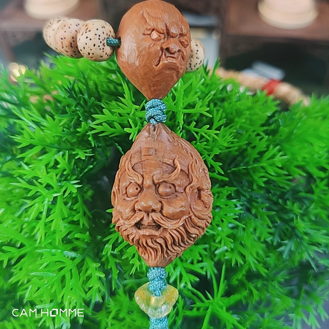 橄榄核雕精品单粒钟馗戏五鬼单籽吊坠纯手工雕刻男女文玩创意作品