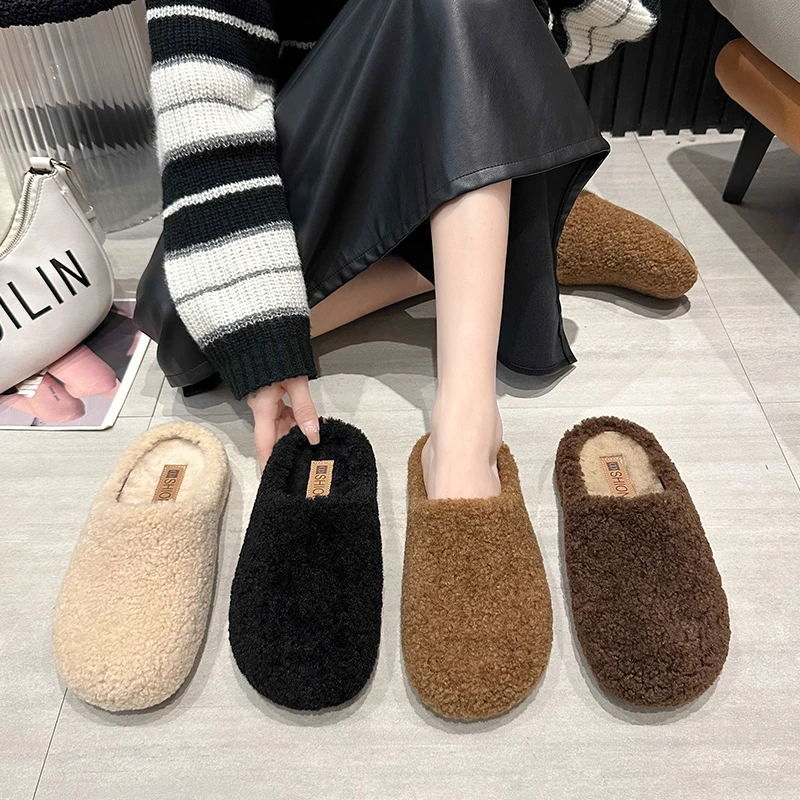 毛毛拖鞋女外穿居家2024年秋冬新款厚底增高百搭包头一脚蹬棉拖鞋