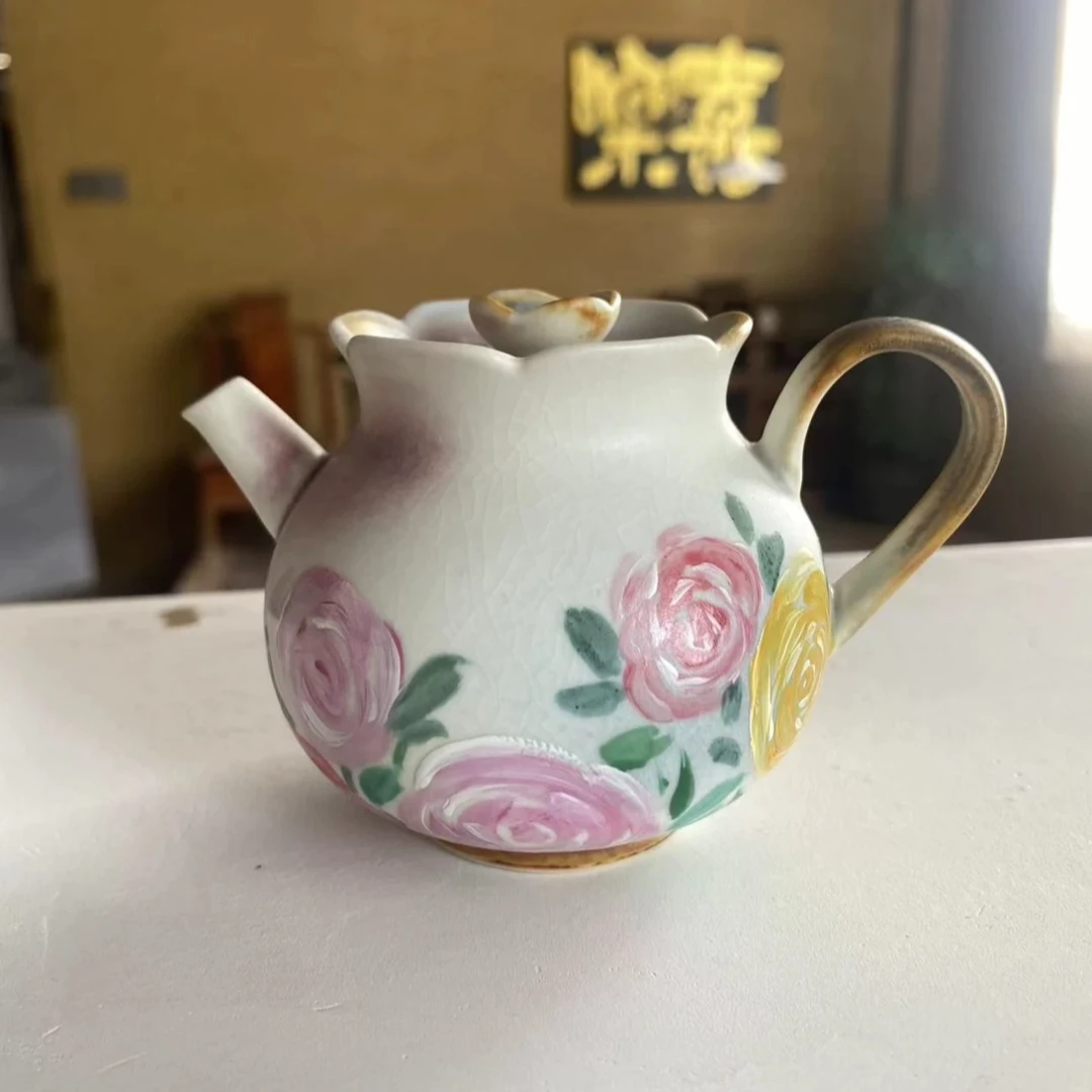 茶小洋【方德玉手绘】纯手绘玫瑰花茶壶手工创意家用沏茶壶宝瓶