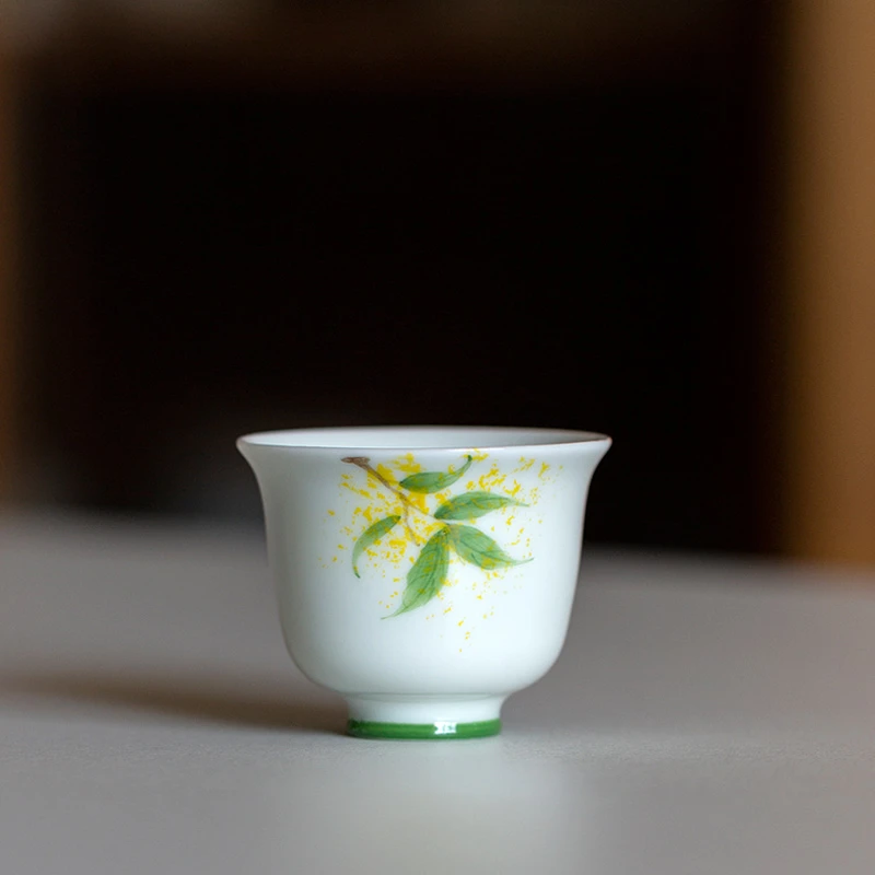 茶小洋手绘桂花茶杯家用陶瓷品茗杯个人中式主人杯复古功夫茶具
