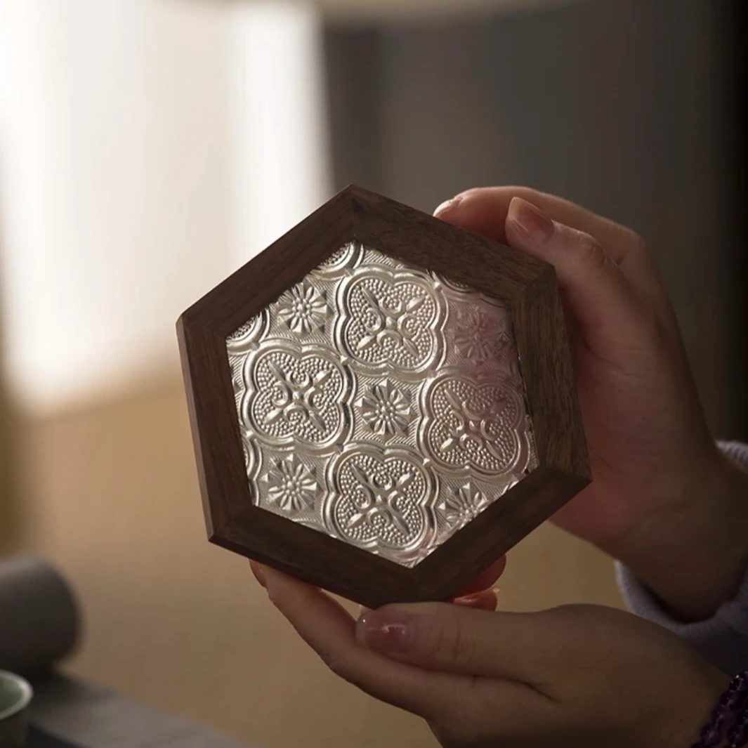 茶小洋胡桃木窗花壶承玻璃托盘杯垫实木玻璃茶盘点心盘干泡盘壶垫