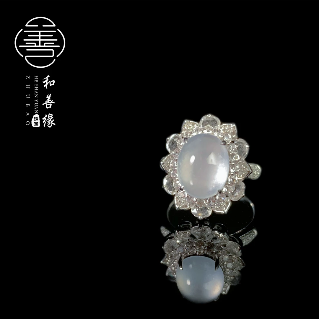 天然翡翠A货白冰戒指