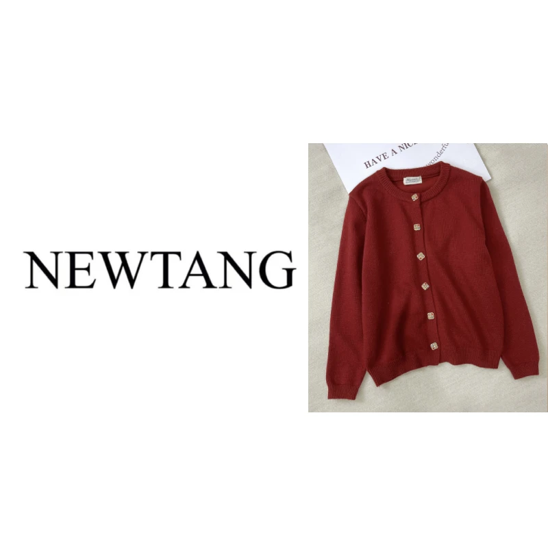 【红色彩钻扣】复古毛衣外套女厚款秋冬2024新款针织开衫上衣