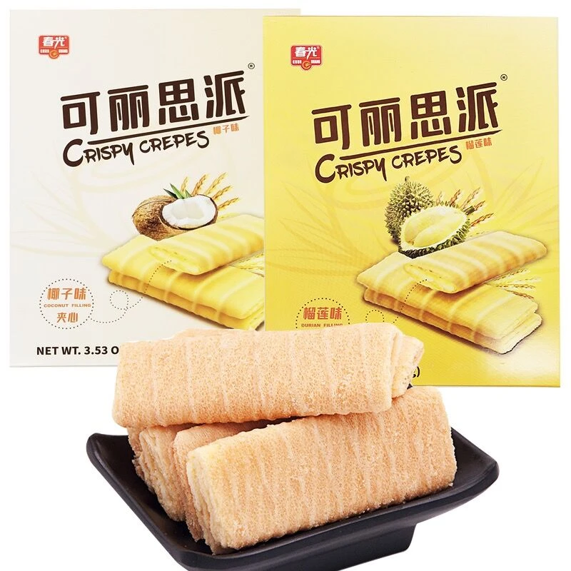 春光海南特产可丽思派100g盒装榴莲味椰子味原汁夹心饼干休闲零食