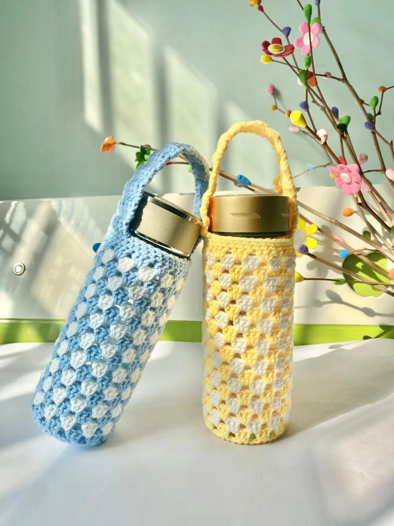 【成品】纯手工编织毛线水杯套 隔热防滑保护套 简约可爱玻璃杯套