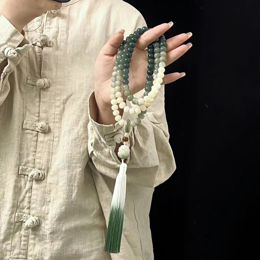 原创设计 山水料渐变108颗 苹果珠8*10  莲花吊坠