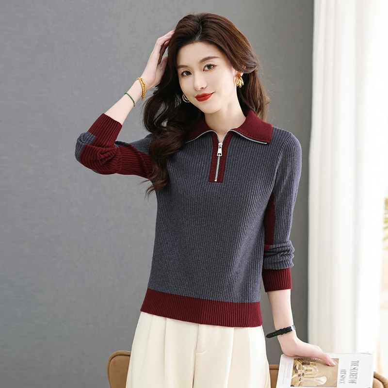 半开领翻领打底针织衫女秋冬2025新款女装时尚减龄显瘦内搭毛衣