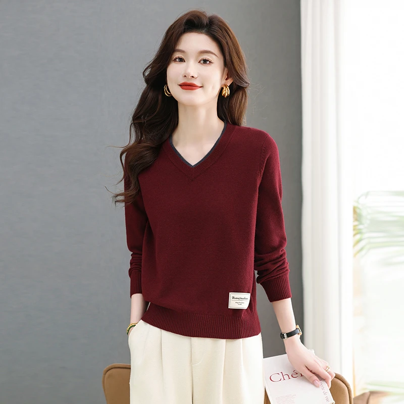 红色v领毛衣打底衫女秋冬2025新款女装爆款上衣宽松显瘦内搭洋气