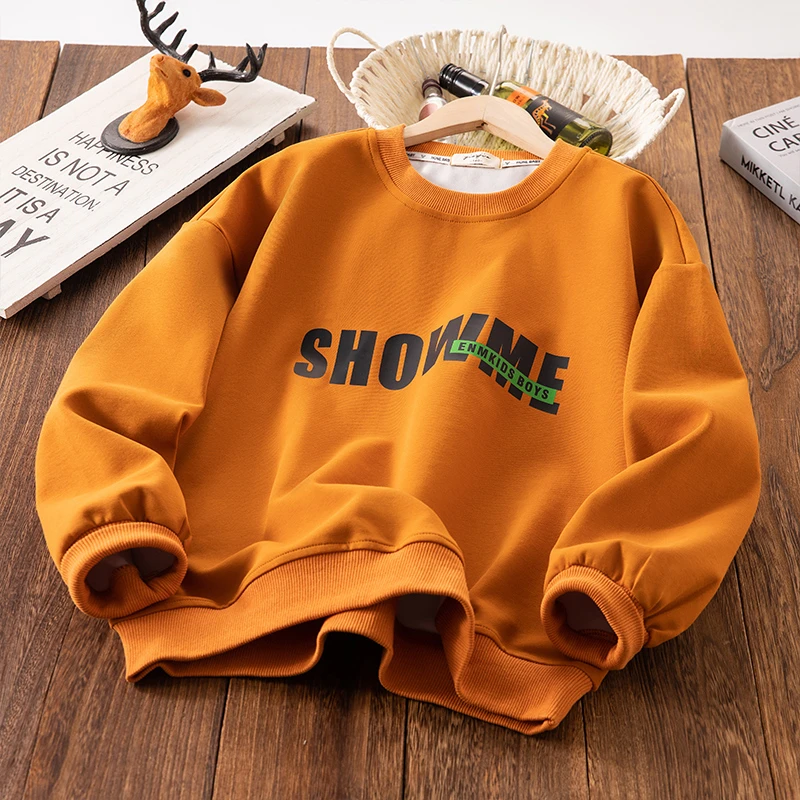 胖男孩春秋款中大童休闲潮酷加大码宽松圆领时尚印花简约套头卫衣