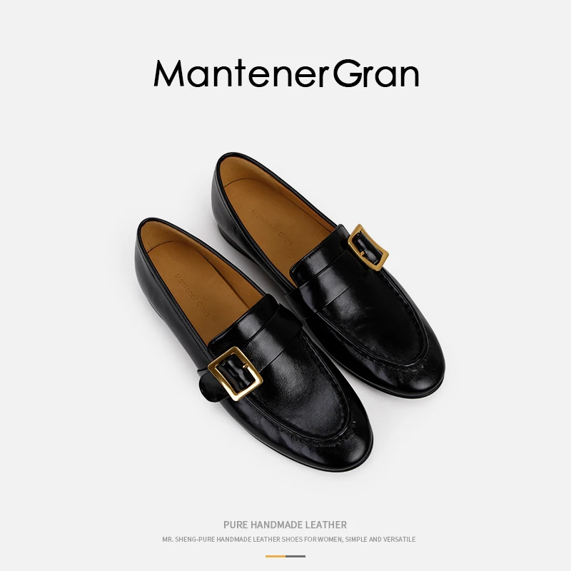 Mantener Gran乐福鞋！春季新款英伦风方扣小皮鞋女款一脚蹬单鞋