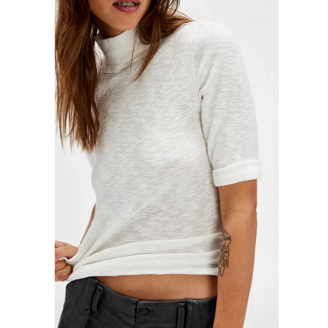 美式简约棉质混纺柔软休闲弹性修身显瘦百搭半高领半袖T桖BMT0117