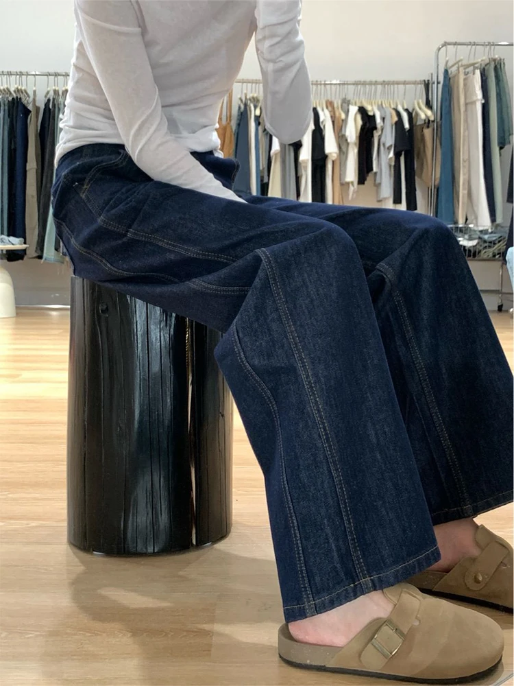 复古深色高街设计感直筒牛仔裤女秋季高腰垂感显瘦拖地阔腿裤