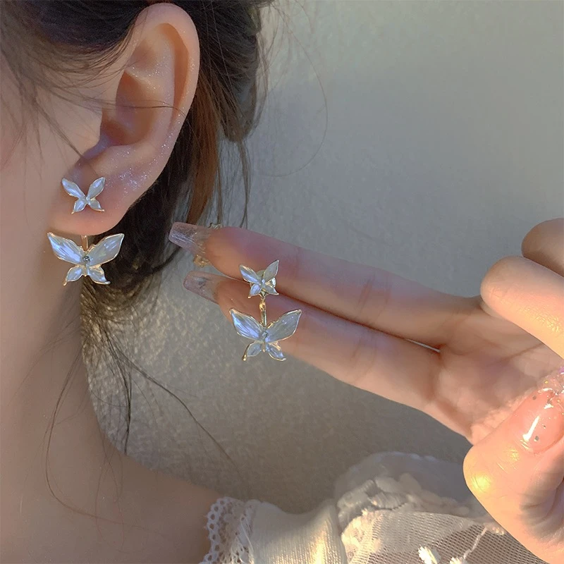 铜合金亚克力耳饰 一款两戴独特小众设计蝴蝶气质耳钉女耳饰夏潮