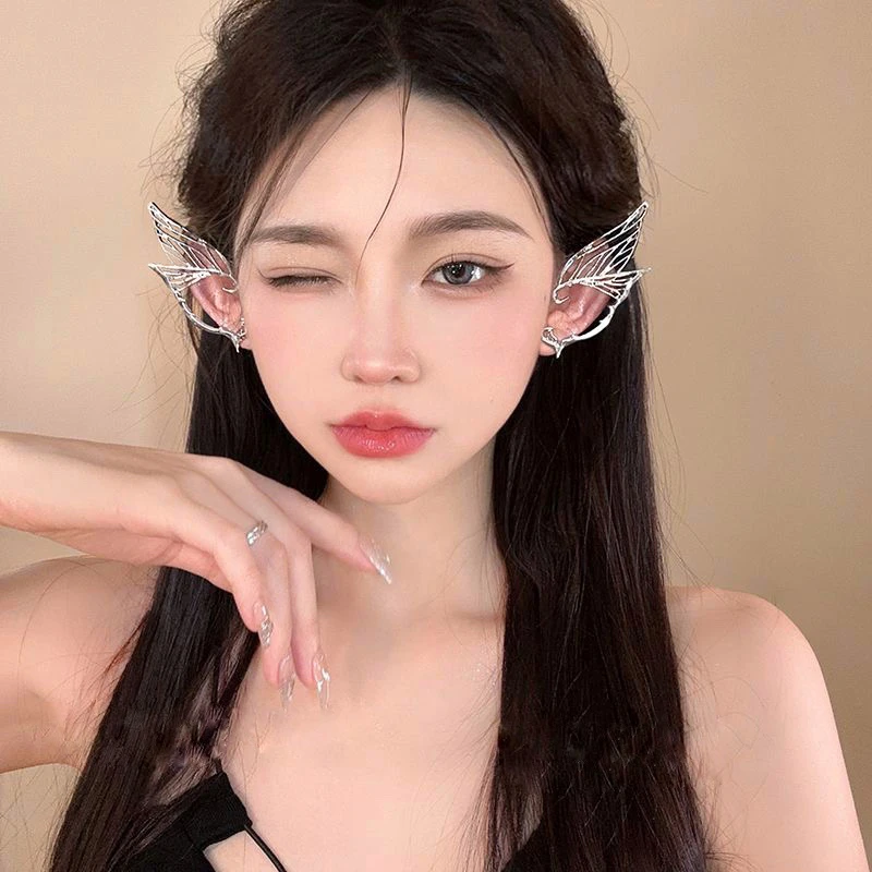 铜合金耳饰 精灵蝴蝶翅膀耳钉耳夹一体耳饰个性耳环小众独特ins