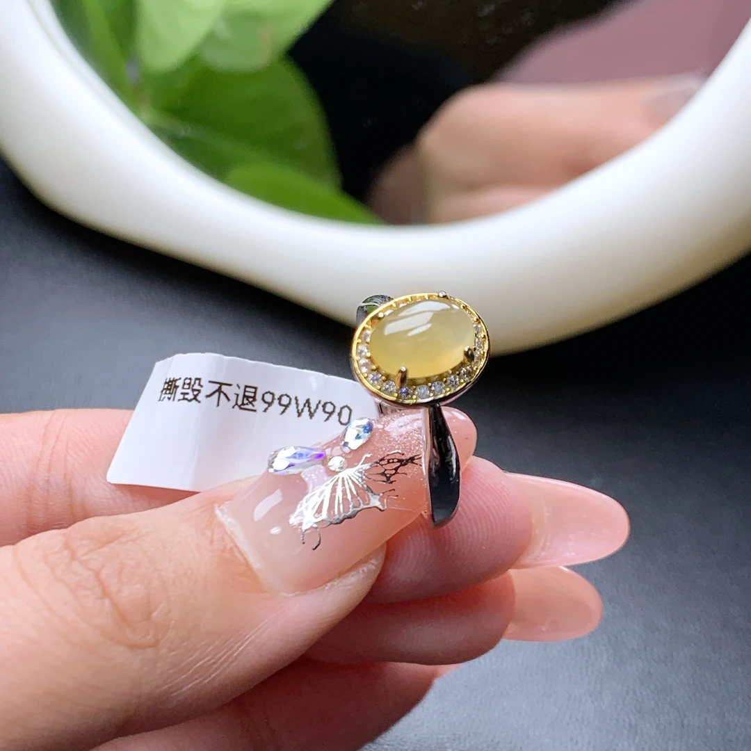［名诚珠宝］百搭黄翡高冰翡翠缅甸戒面S925银