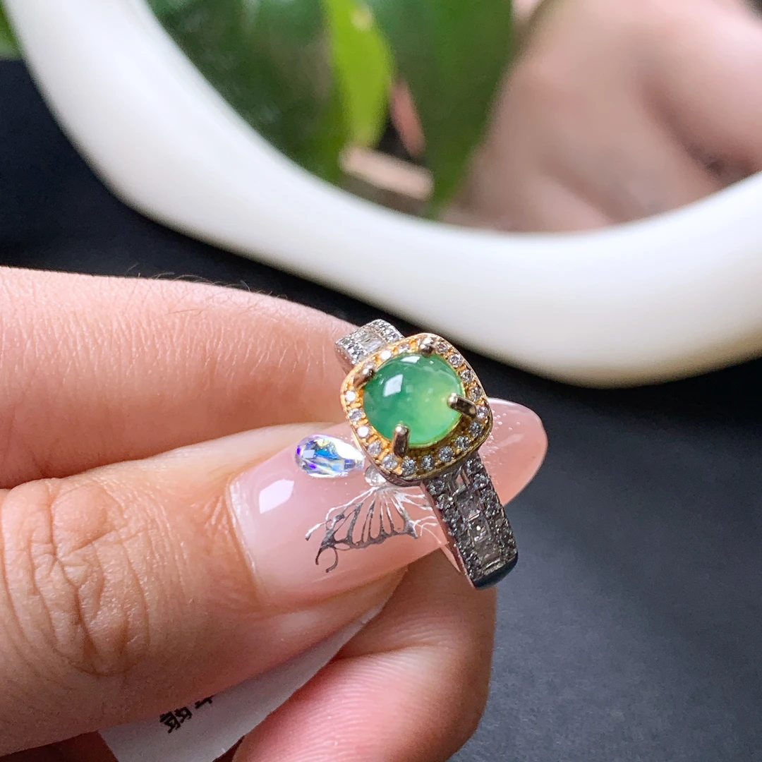 ［名诚珠宝］百搭小方糖冰绿翡翠缅甸戒面S925银