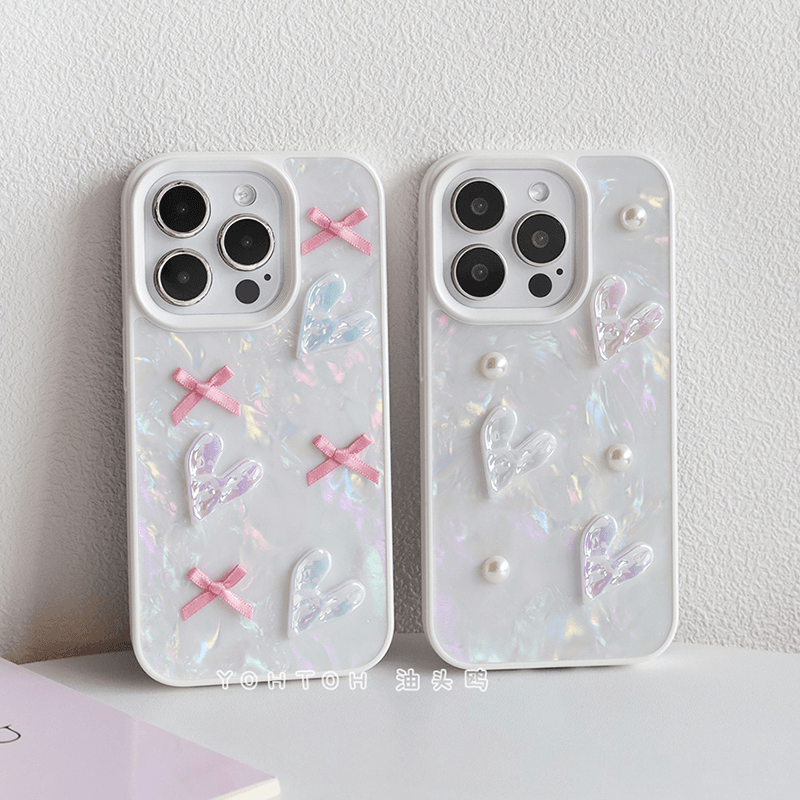 油头鸥适用于立体爱心iPhone14promax手机壳粉色蝴蝶结苹果15pro