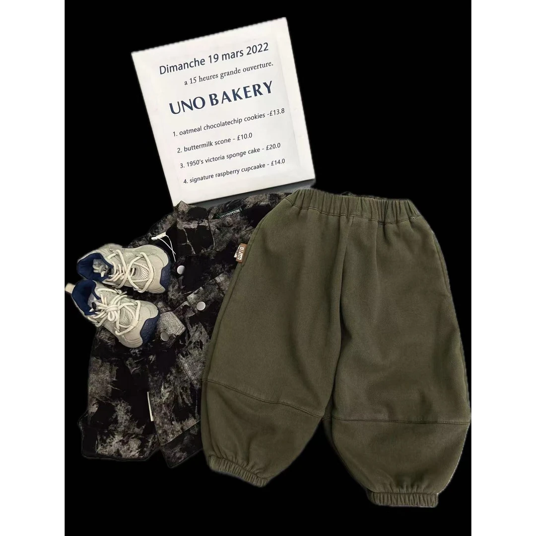 【LAOHE】KZ-3389 绿色  儿童休闲裤百搭宝宝宽松纯色小童韩版加绒