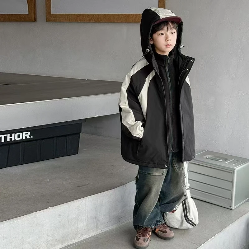 WT-2521 黑色  儿童三合一防水加厚防风保暖户外连帽运动秋冬拼接