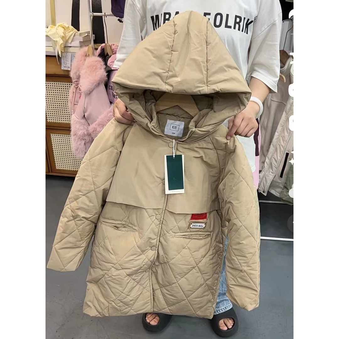 （LAOHE）  MF-6062  卡其色  韩版时尚棉衣儿童长款时尚休闲中大童