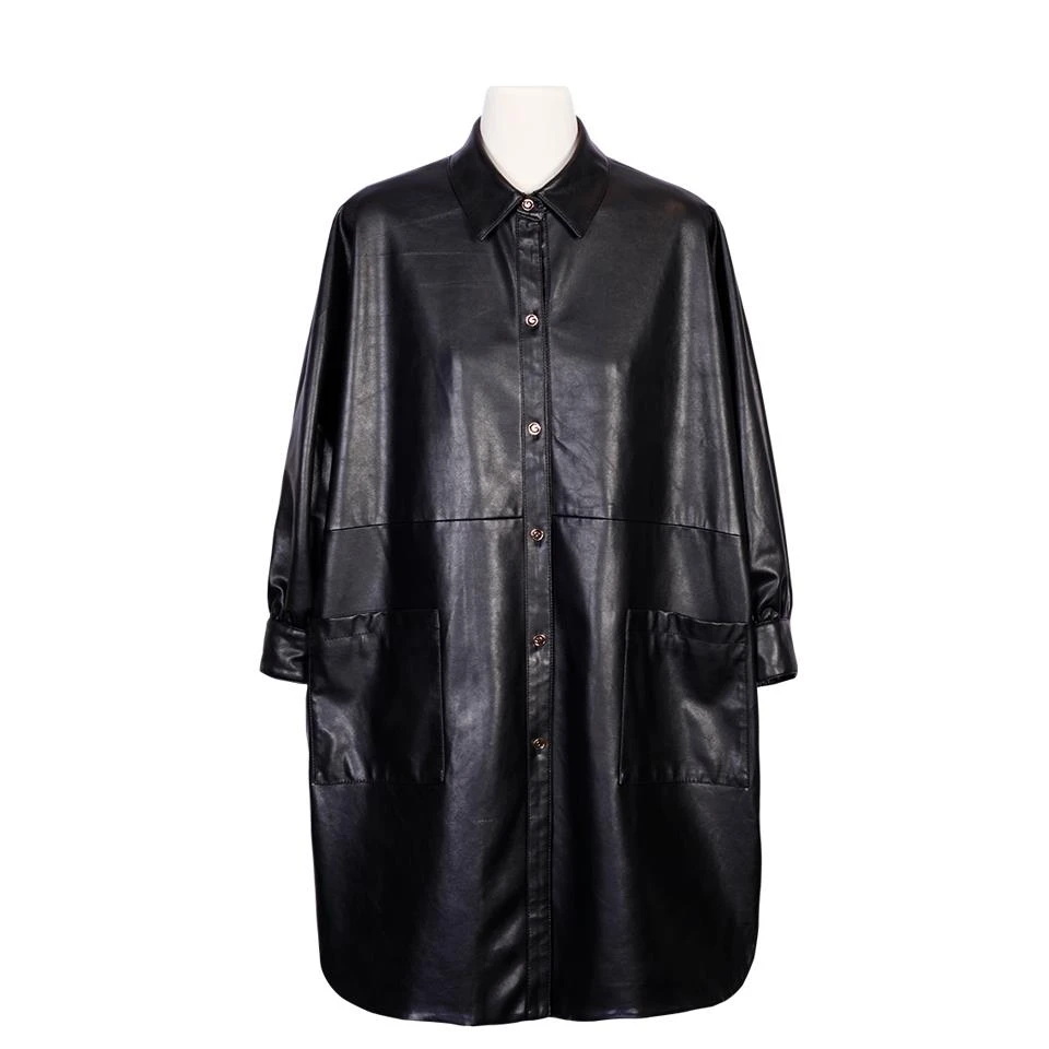 奕色【造型感PU拼接风衣】七分袖