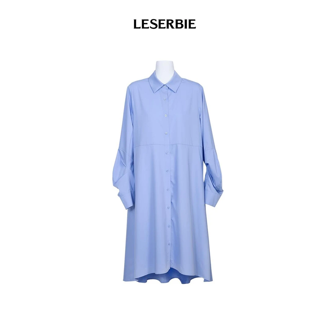 LESERBIE奕色棉质府绸空气袖型衬衣连衣裙女 商场同款