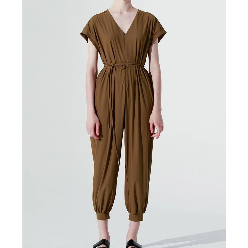 奕色V领短袖收脚口宽松连体裤