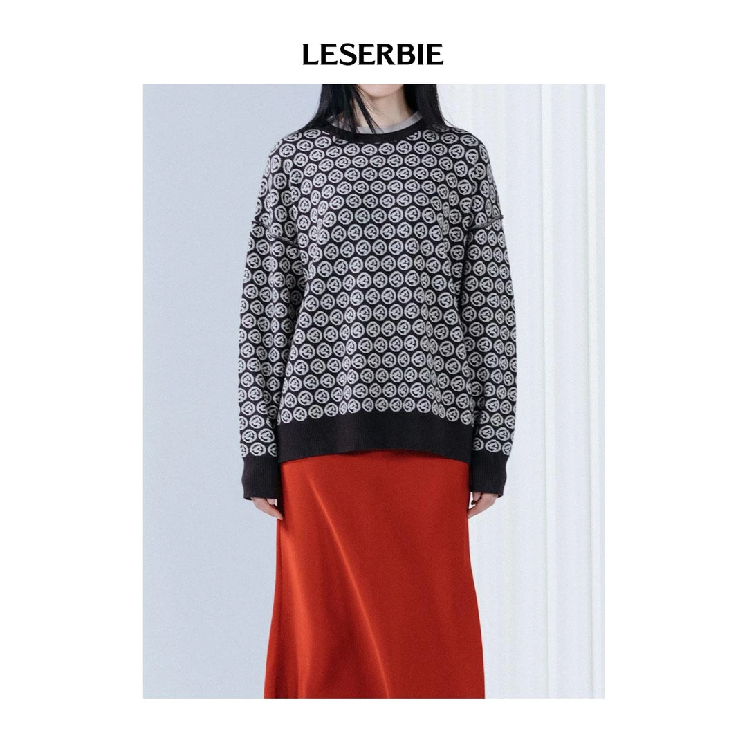 慵懒品牌logo提花圆领长袖套头毛衣女 商场同款