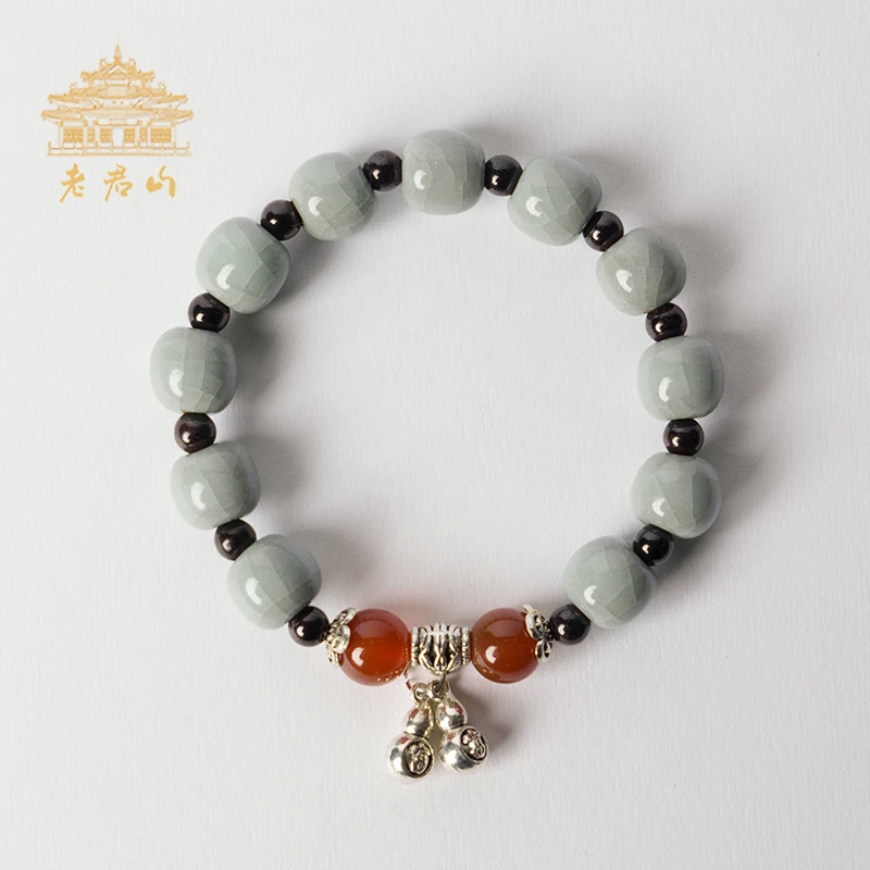 合成金属陶瓷手链 君山香灰胎汝瓷手串原矿原釉