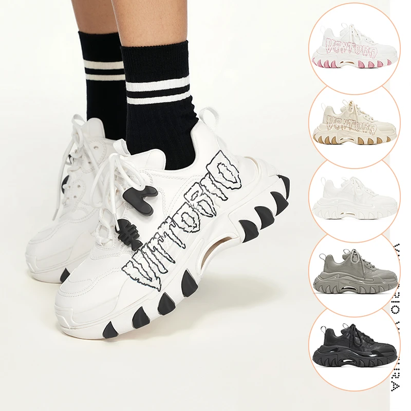 VITTORIO VENTURA 薇薇燃 猫扣饰厚底猫爪休闲透气老爹鞋