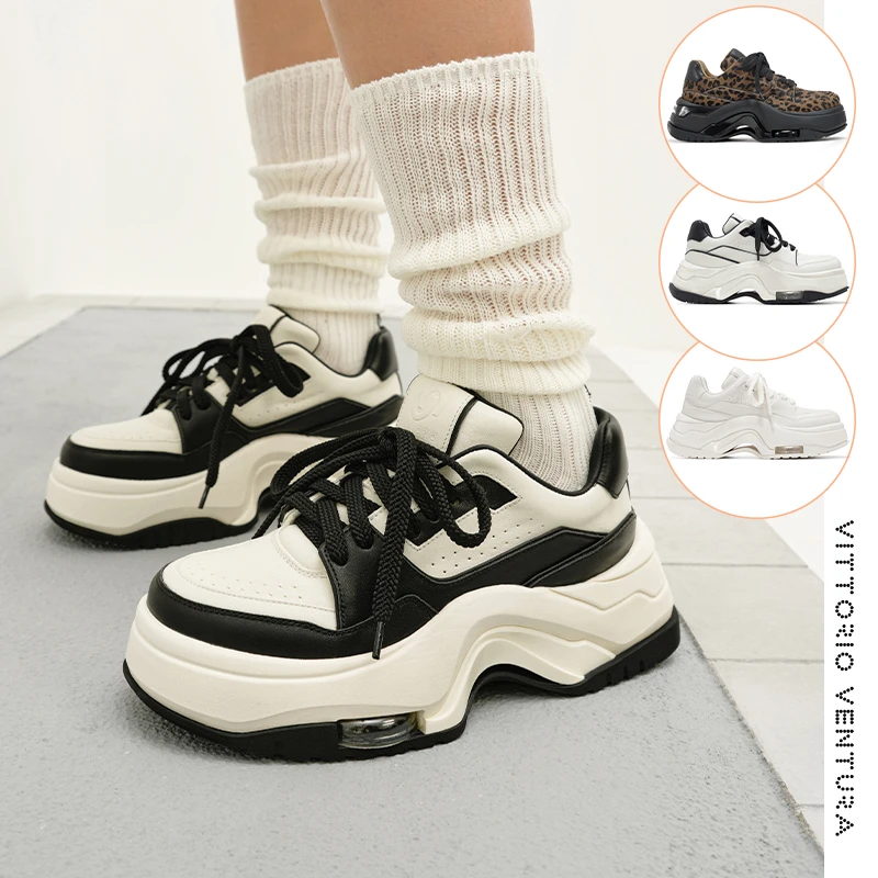 VITTORIO VENTURA薇薇燃 牛皮厚底魔方板鞋