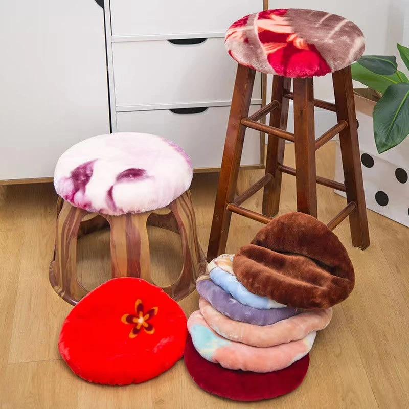 （超值福利四个装）随机发【适合28*32内圆凳子】毛绒加厚圆凳子套罩