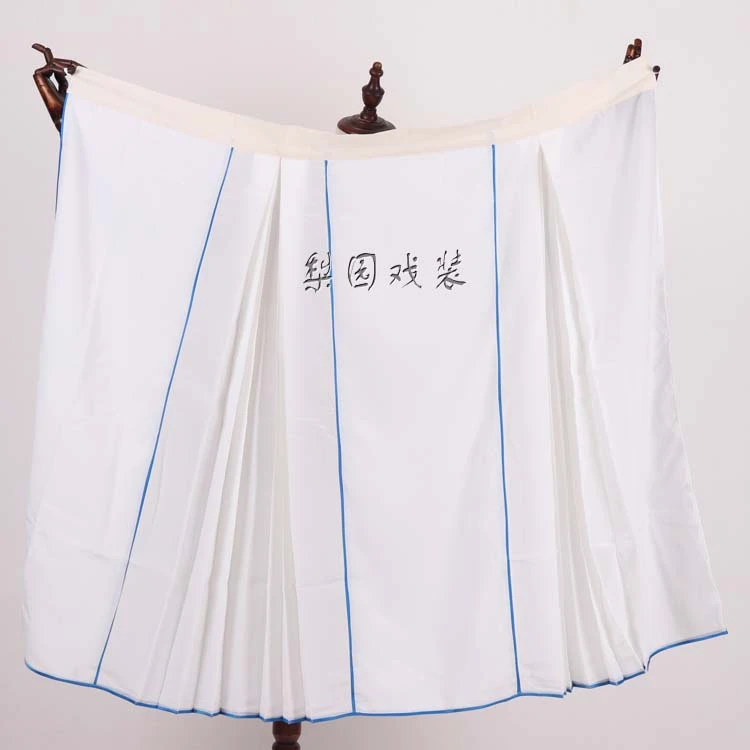 京剧服装  戏曲百褶裙王宝钏青衣白素镶蓝边裙子 昆曲古装大腰包