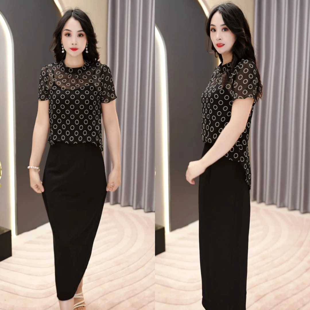 2024夏新款乔其丝冰丝TR面料冰凉丝滑洋气透气显瘦假两件连衣裙