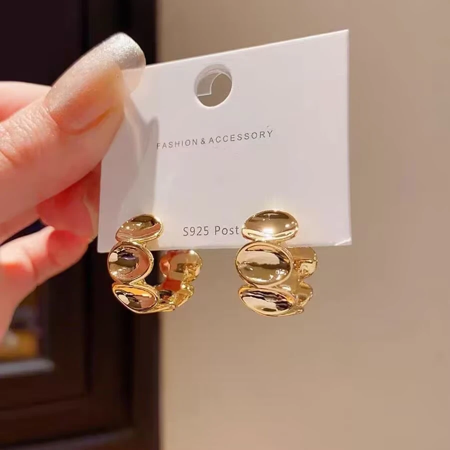 铜合金耳饰 高级感小众金属冷淡风耳圈耳环复古法式百搭气质耳饰