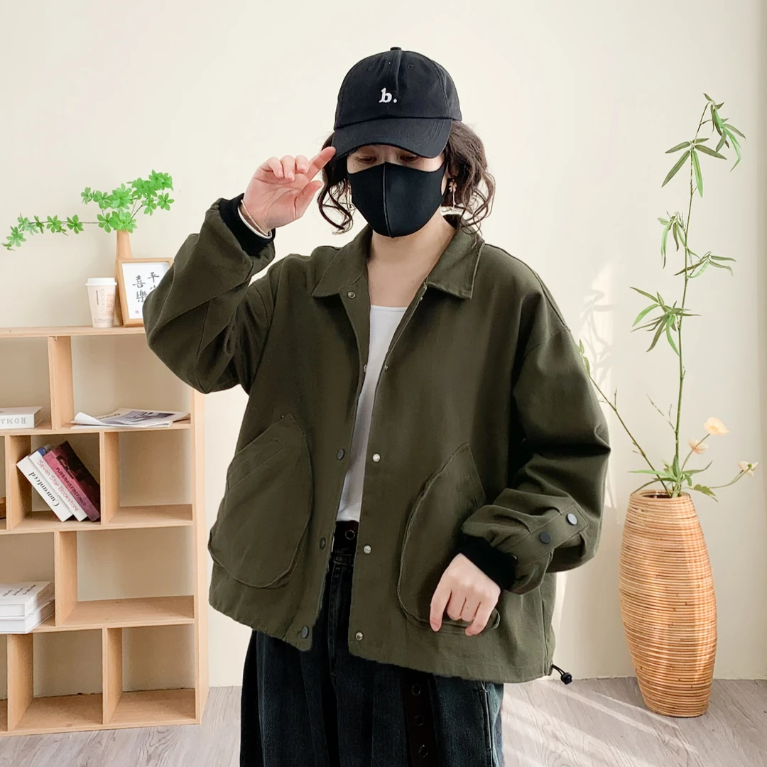 春秋新款宽松百搭大口袋上衣显瘦洋气外套