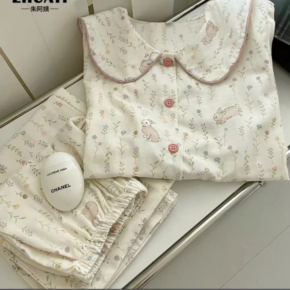 长袖长裤微胖女生大码女生胖mm200斤睡衣女套装春秋款甜美家居服