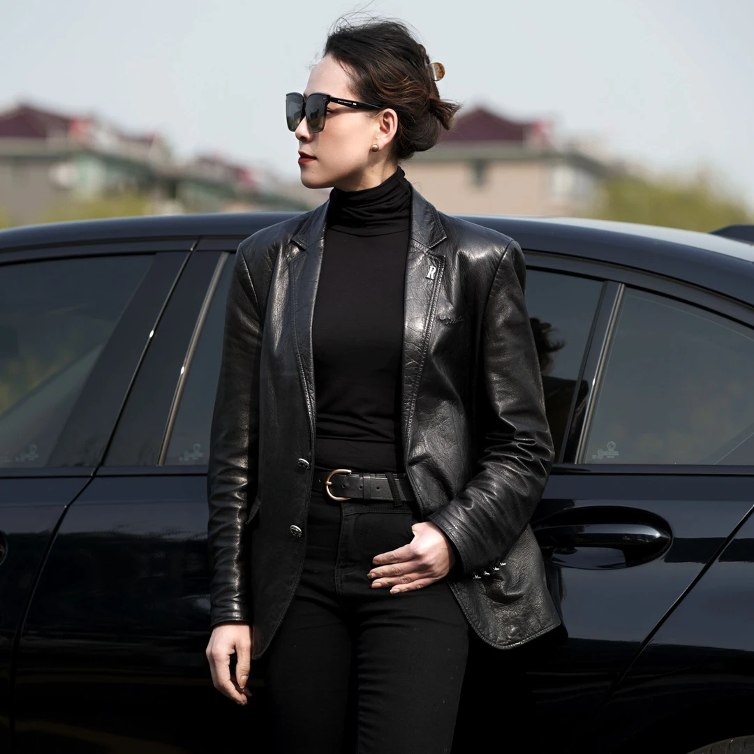 【黑标】平驳领两粒扣高定赫本山羊真皮西服#23099春秋轻奢修身