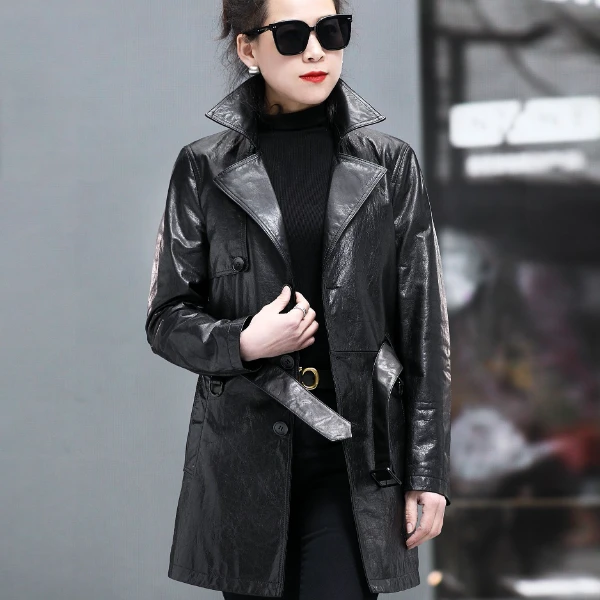 【黑标】拿破仑领中长高定赫本山羊真皮风衣#20201春秋轻奢廓形