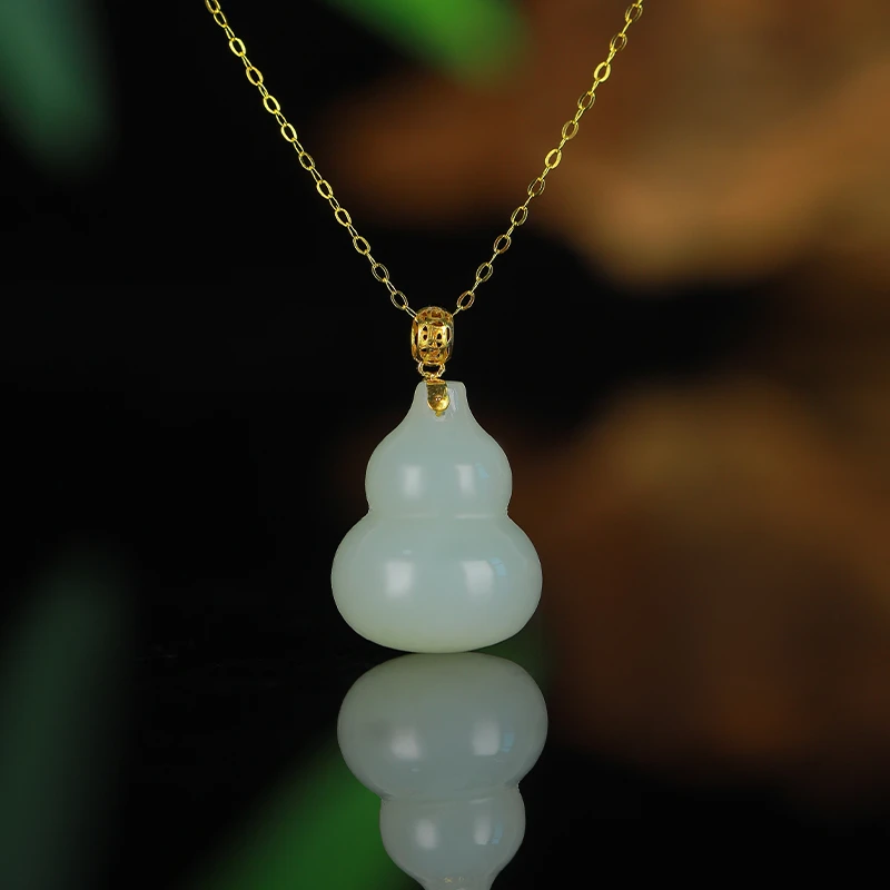 【星光村小飞达人专属5037-2】和田玉白玉18K金福禄双全葫芦吊坠