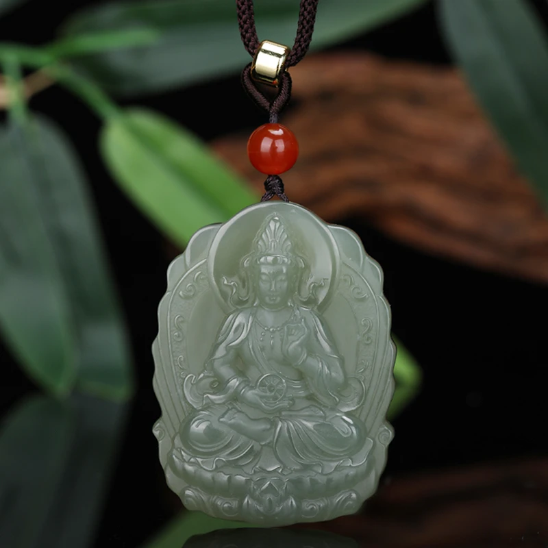 【星光村小飞达人专属D15064-1】 珠链款和田玉莲花观音（双面雕刻）