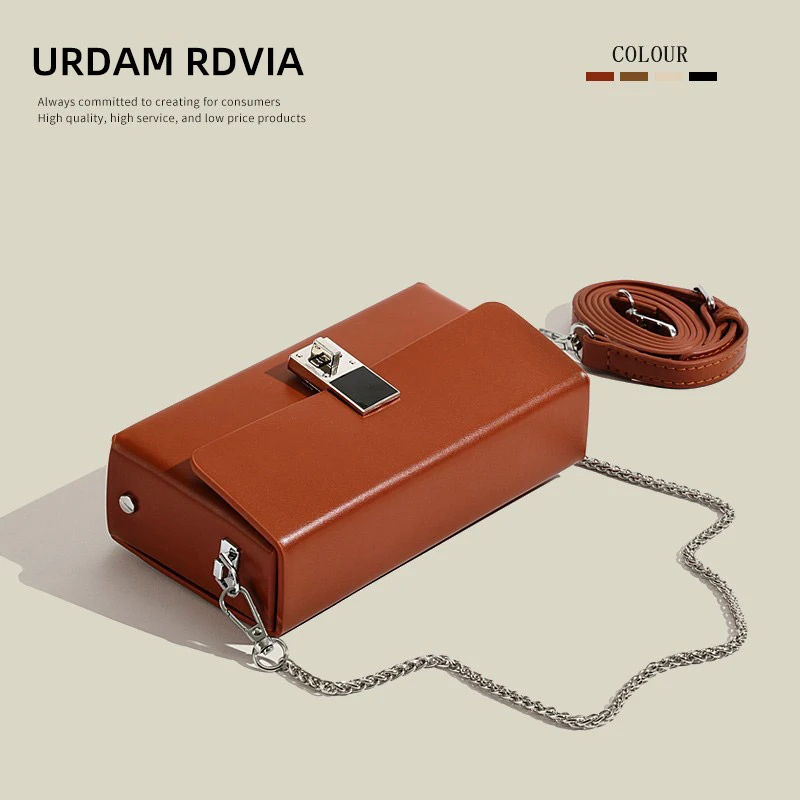URDAM RDVIA高级感夏季蛇骨链锁扣小方包2025新款斜挎简约盒子包